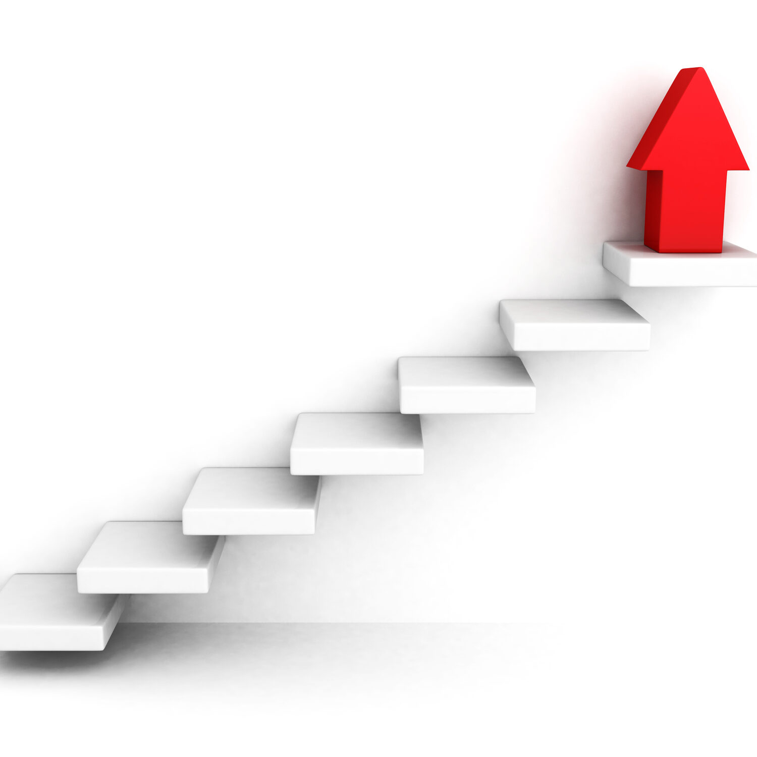 red growing up success arrow and upstairs steps ladder red growing up success arrow and upstairs steps ladder. 3d render illustration